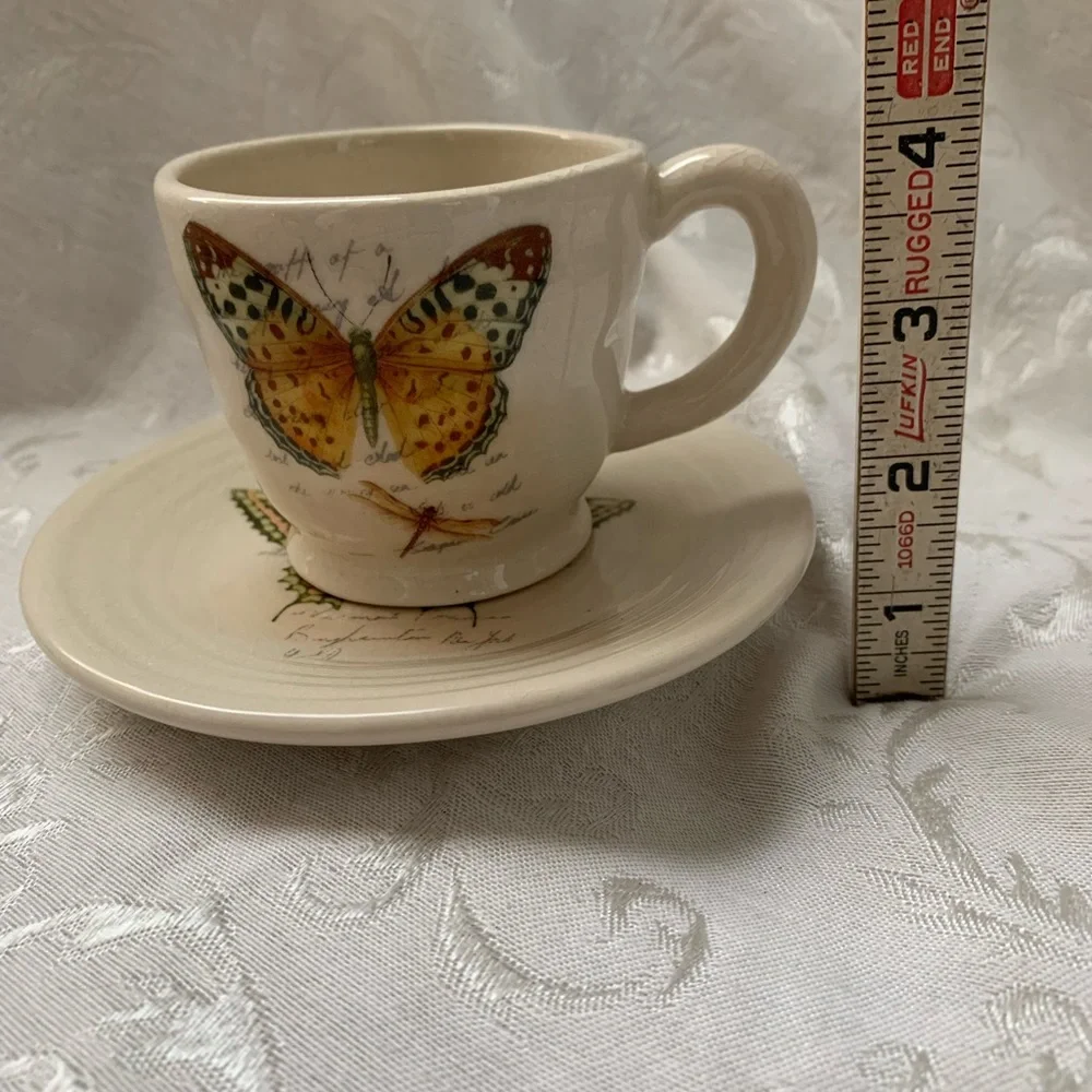 Butterfly Dragonfly Cup And Saucer Tea light/votive Holder ? Unmarked Cottage
